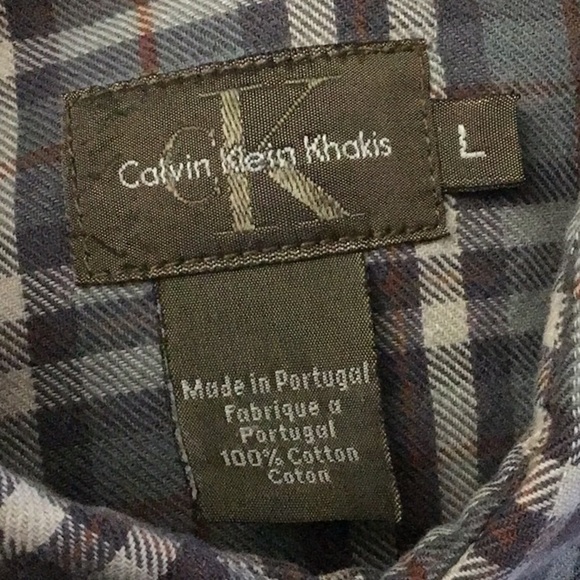 CALVIN Klein Khakis grey plaid flannel shirt large - Picture 5 of 6